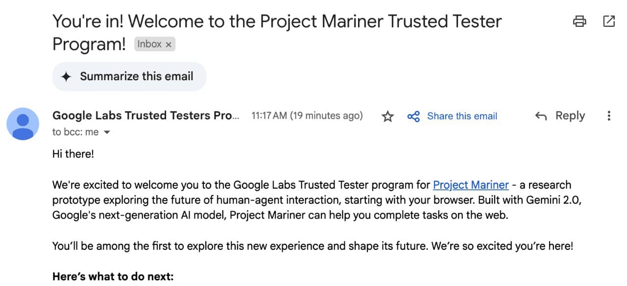 Closed Testing of Google's Project Mariner — illustration
