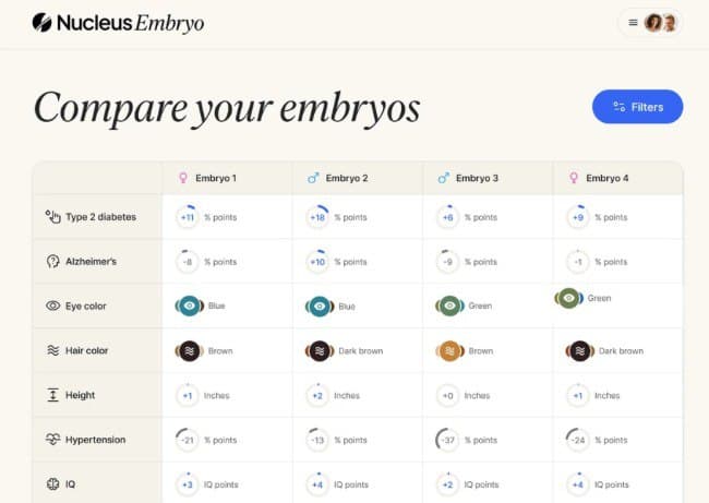 𧬠Nucleus Embryo β The First Software for Genetic Optimization of Future Children β illustration
