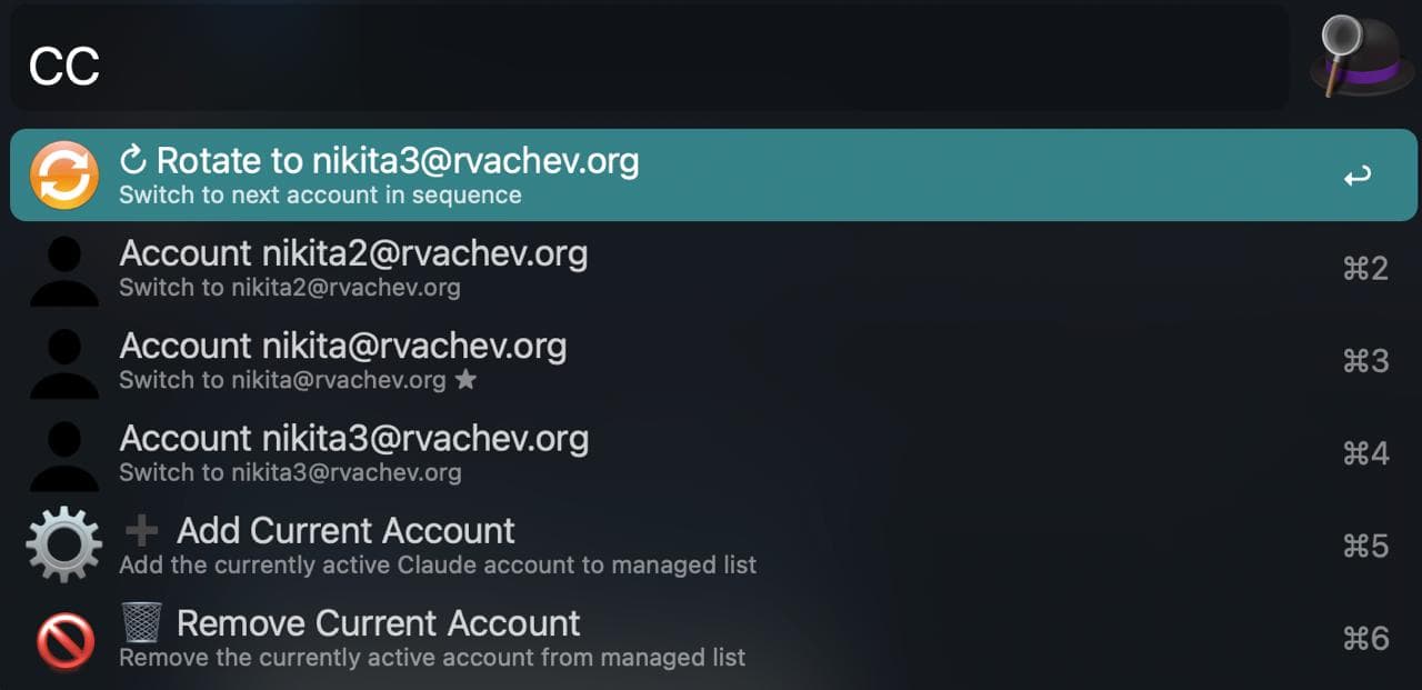 Switching Claude Code Accounts with Alfred — illustration