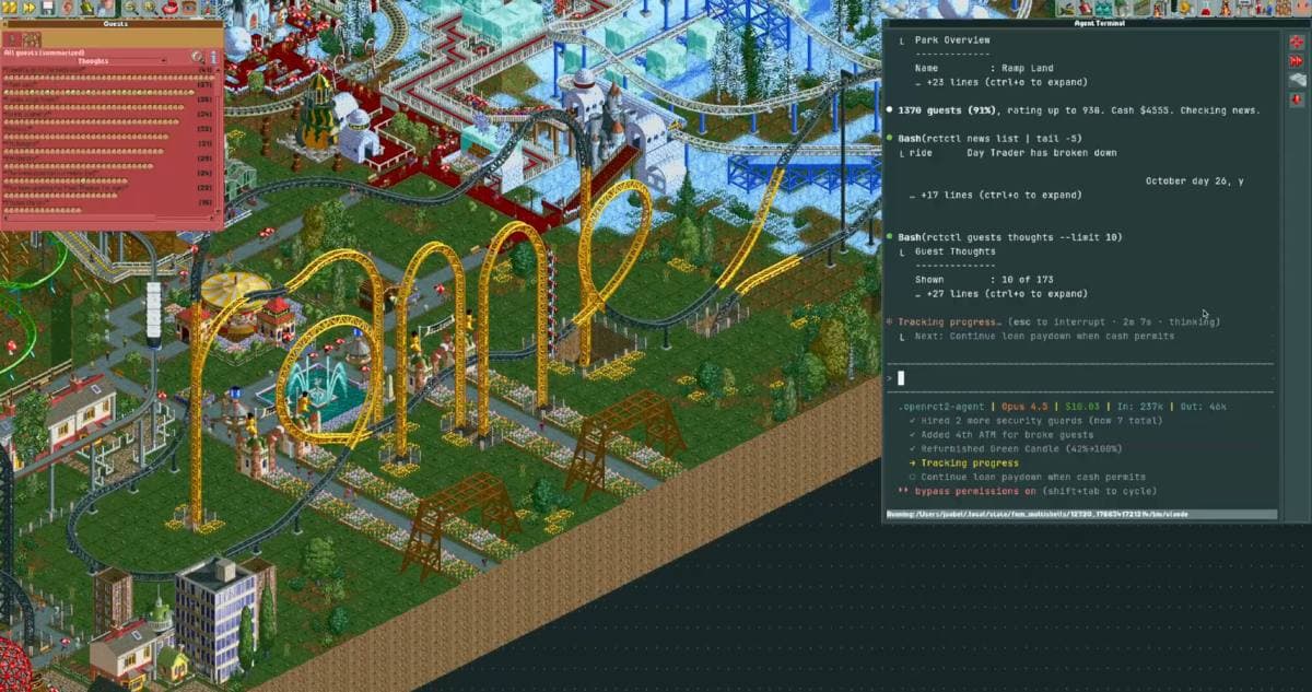🎢 Claude Code Manages Virtual Business in RollerCoaster Tycoon — illustration