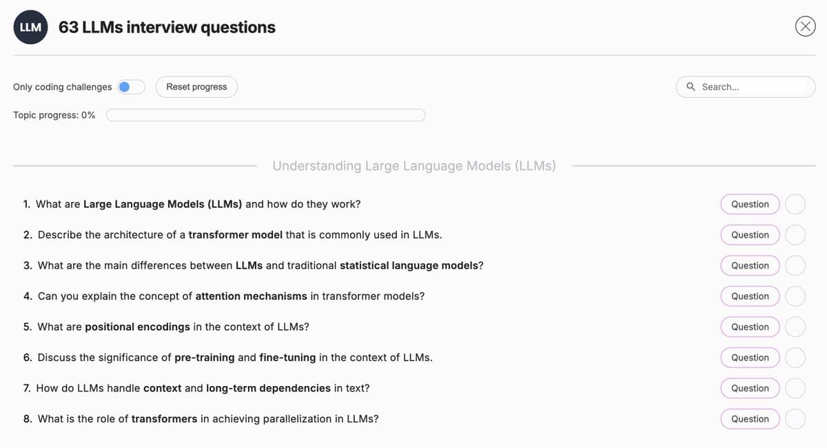 63 Questions for LLM Interviews β illustration